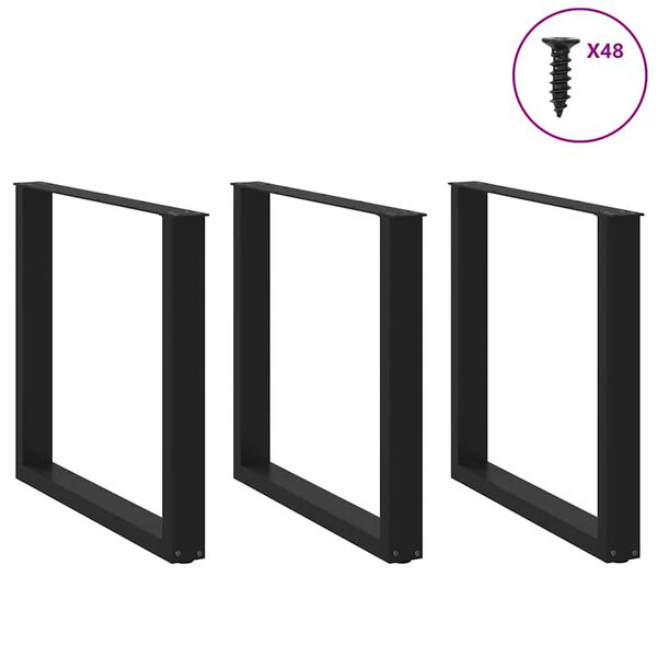 vidaXL Pieds de table à manger en U 3 pièces Noir 90 x (72-73) cm Acier