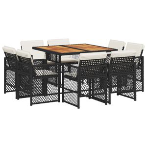 vidaXL Ensemble &agrave; manger de jardin 9pcs coussins noir r&eacute;sine tress&eacute;e