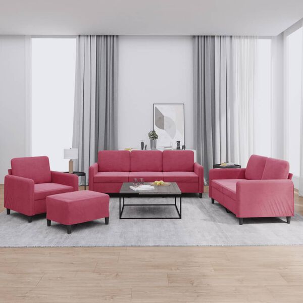 vidaXL Ensemble de canap&eacute;s 4 pcs rouge bordeaux velours