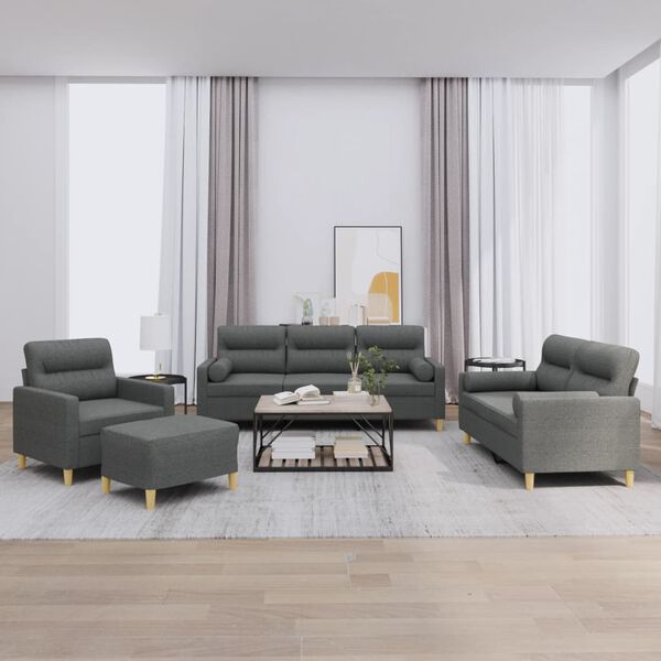 vidaXL Ensemble de canap&eacute;s 4 pcs coussins gris fonc&eacute; tissu