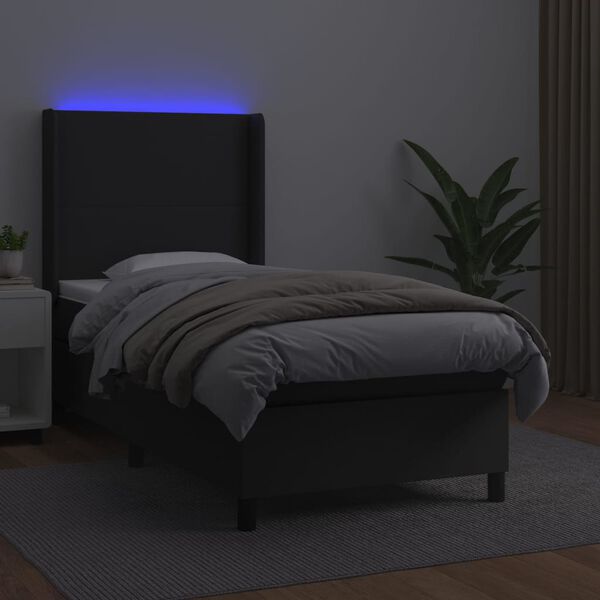 vidaXL Sommier &agrave; lattes de lit matelas et LED Noir 80x200cm Similicuir