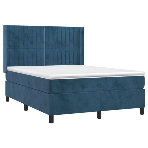 vidaXL Sommier &agrave; lattes de lit et matelas Bleu fonc&eacute; 140x200cm Velours