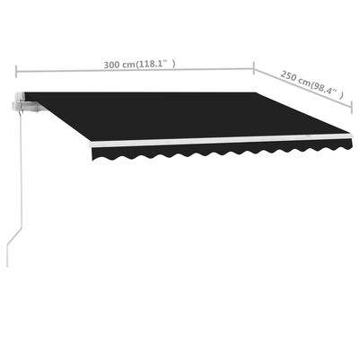 vidaXL Auvent manuel rétractable sur pied 300x250 cm Anthracite