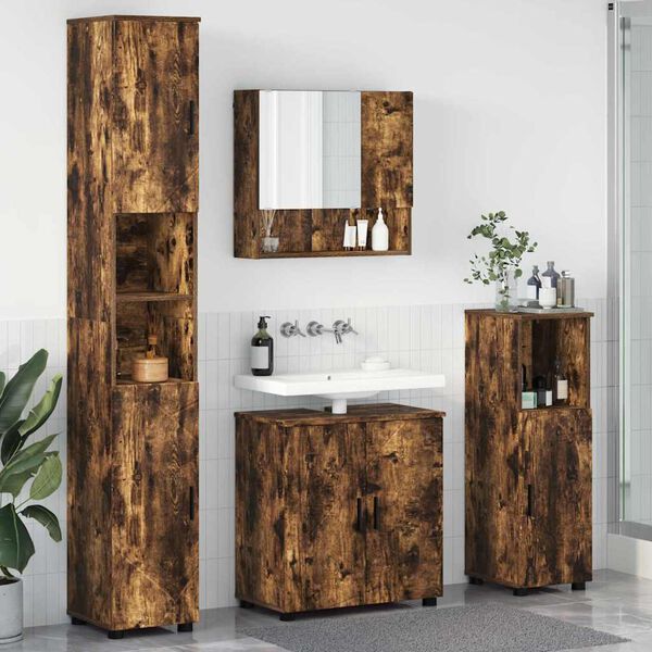 vidaXL Ensemble de mobilier de salle de bain 4 pcs Ch&ecirc;ne fum&eacute;