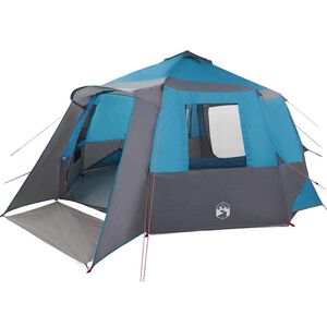 vidaXL Tente de cabane 12 personnes Bleu et gris 500 x 500 x 294 cm