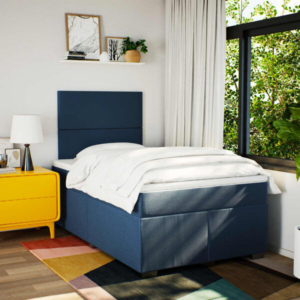 vidaXL Sommier &agrave; lattes de lit avec matelas Bleu 120x200 cm Tissu
