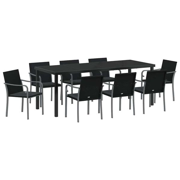 vidaXL Ensemble de salle à manger pour jardin 9 pcs Noir et gris