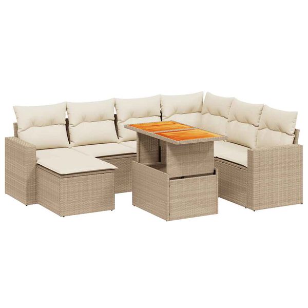 vidaXL Salon de jardin avec coussins 8 pcs beige r&eacute;sine tress&eacute;e