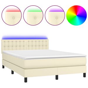 vidaXL Sommier &agrave; lattes de lit avec matelas et LED Cr&egrave;me 140x200 cm