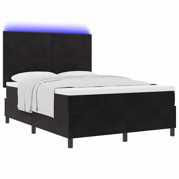 vidaXL Lit &agrave; ressort LED avec matelas Noir 140 x 190 cm tissu