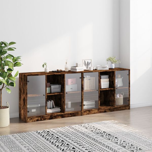 vidaXL Biblioth&egrave;que avec portes ch&ecirc;ne fum&eacute; 204x37x75 cm