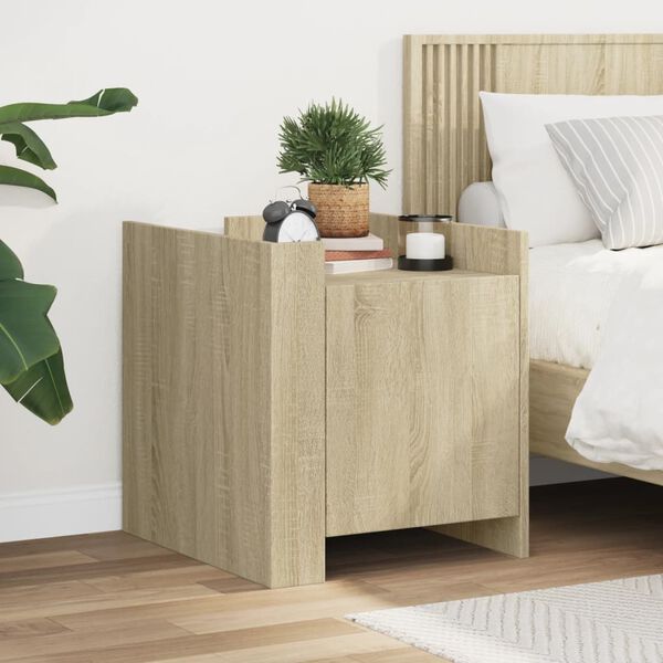 vidaXL Table de chevet ch&ecirc;ne sonoma 45x50x50 cm bois d&rsquo;ing&eacute;nierie