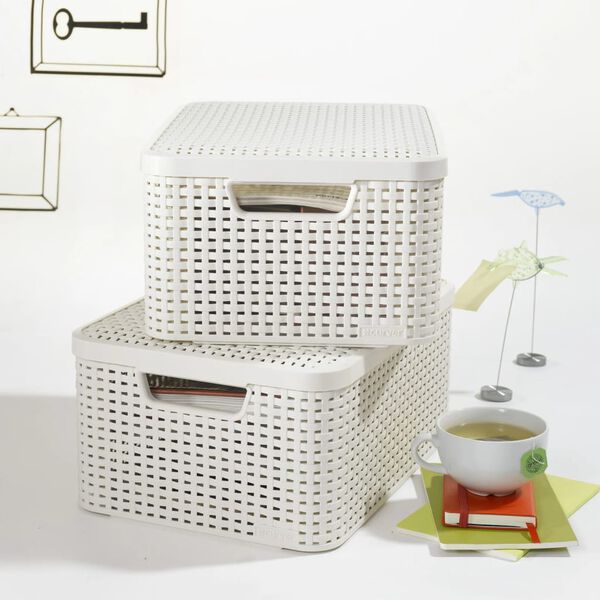 Curver Bo&icirc;te de rangement avec couvercle Style M 18 L Blanc cr&egrave;me
