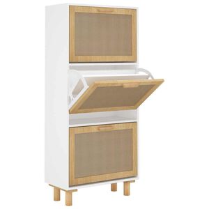 vidaXL Armoire &agrave; chaussures Blanc 52x25x115 cm Bois d'ing&eacute;nierie/rotin