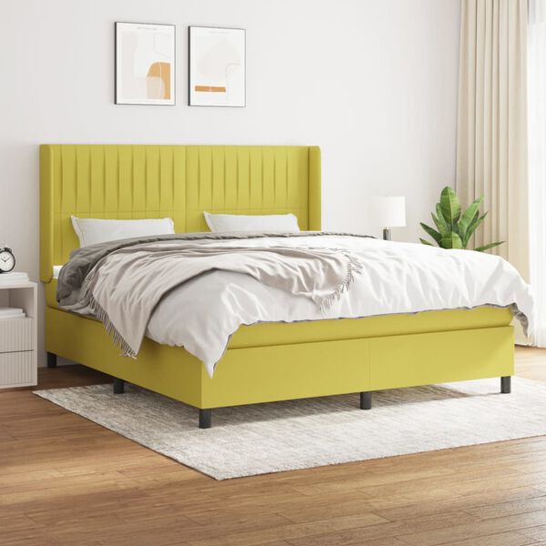 vidaXL Sommier &agrave; lattes de lit avec matelas Vert 180x200 cm Tissu