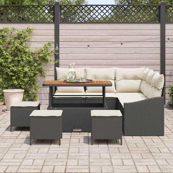 vidaXL Ensemble de canap&eacute; de jardin avec coussin 9 pcs Noir Poly rotin