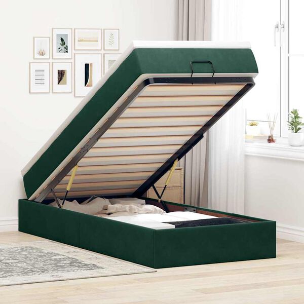 vidaXL Cadre de lit ottoman avec matelas vert fonc&eacute; 90x190 cm velours