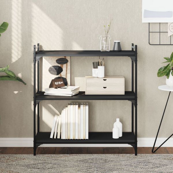 vidaXL Biblioth&egrave;que &agrave; 3 niveaux noir 80x30x86 cm bois d'ing&eacute;nierie