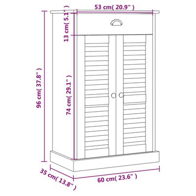 vidaXL Armoire à chaussures VIGO 60x35x96 cm bois massif de pin