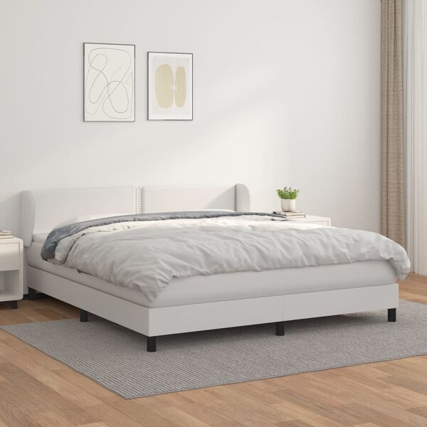 vidaXL Sommier &agrave; lattes de lit avec matelas Blanc 160x200cm Similicuir