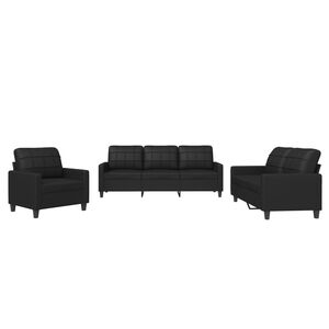 vidaXL Ensemble de canap&eacute;s 3 pcs avec coussins Noir Similicuir