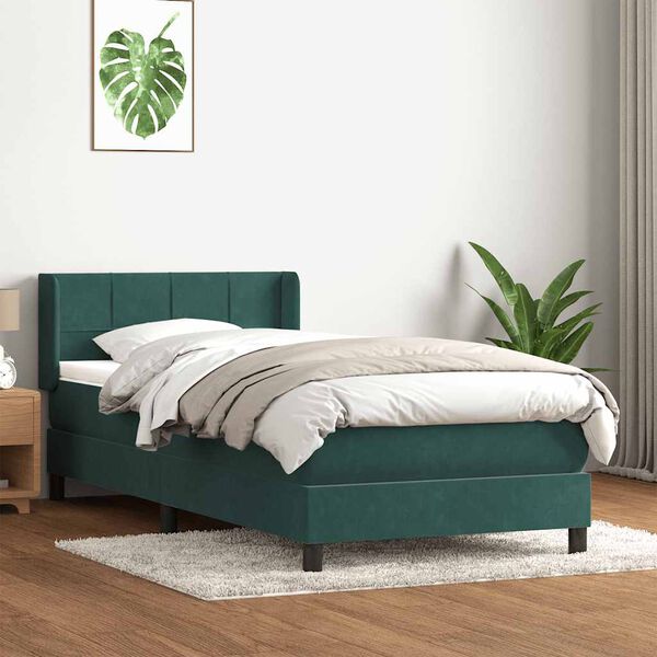 vidaXL Sommier &agrave; lattes de lit et matelas vert fonc&eacute; 100x210cm velours