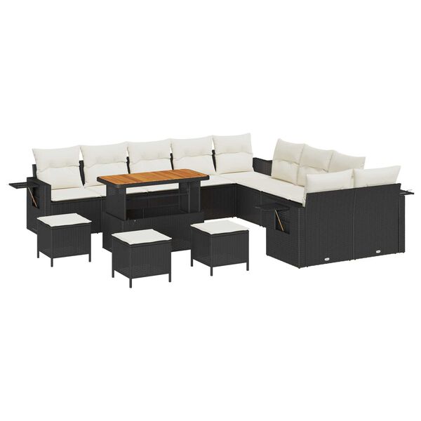 vidaXL Ensemble de canap&eacute; de jardin avec coussin 14 pcs Noir polyrotin