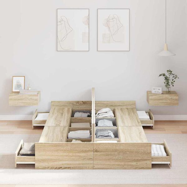 vidaXL Cadre de lit avec rangement Ch&ecirc;ne Sonoma 120 x 190 cm
