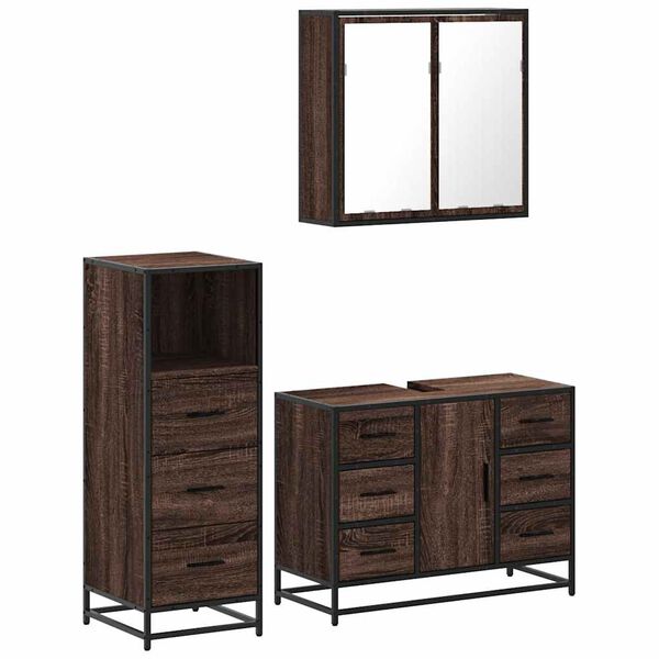 vidaXL Ensemble de meubles de salle de bain 3 pcs Ch&ecirc;ne marron