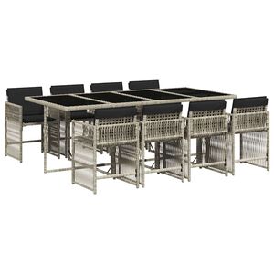 vidaXL Ensemble &agrave; manger de jardin et coussins 9 pcs gris clair rotin