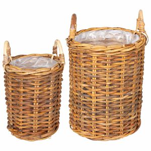 vidaXL Panier de Plante GENDT 2 pi&egrave;ces Brun Naturel Rattan Kubu