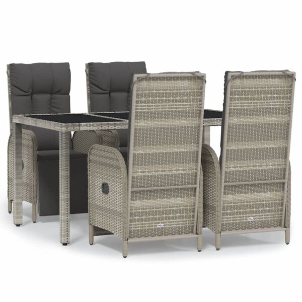 vidaXL Ensemble &agrave; manger de jardin 5 pcs coussins gris r&eacute;sine tress&eacute;e