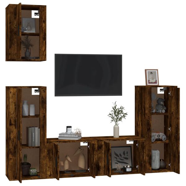 vidaXL Ensemble de meubles TV 5 pcs Ch&ecirc;ne fum&eacute; Bois d'ing&eacute;nierie