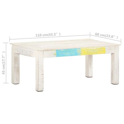 vidaXL Table basse Blanc 110x60x45 cm Bois de manguier massif