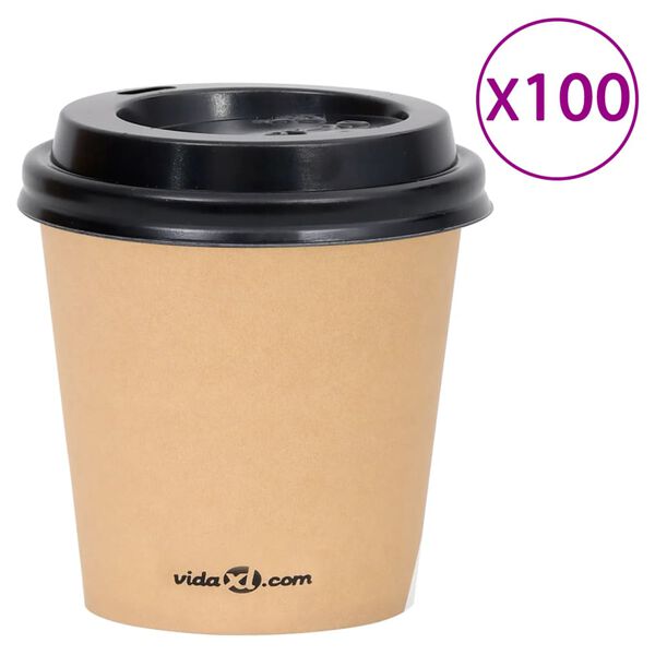 vidaXL Tasses &agrave; caf&eacute; en papier avec couvercles 120 ml 100 pcs Marron