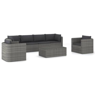 vidaXL Salon de jardin 7 pcs avec coussins Résine tressée Gris