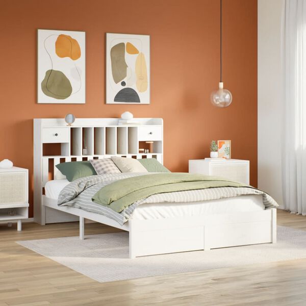 vidaXL Lit biblioth&egrave;que sans matelas blanc 140x200 cm bois pin massif