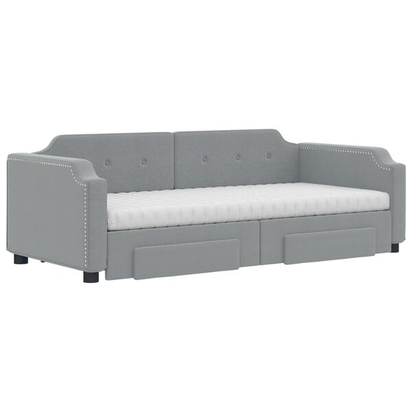 vidaXL Lit de jour avec gigogne et tiroirs gris clair 90x200 cm tissu