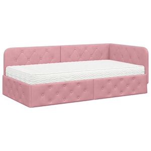 vidaXL Cadre de lit d'angle avec matelas Rose 100 x 200 cm Velours