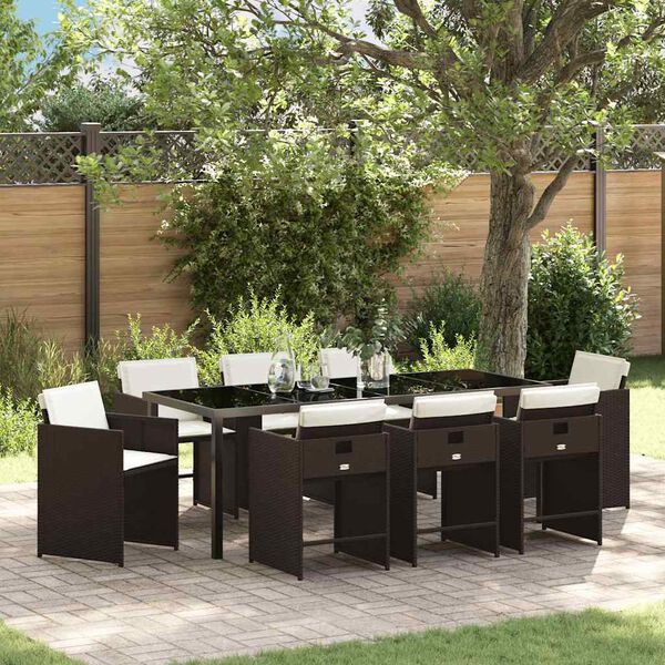 vidaXL Ensemble de salle &agrave; manger pour jardin 9 pcs Marron polyrotin