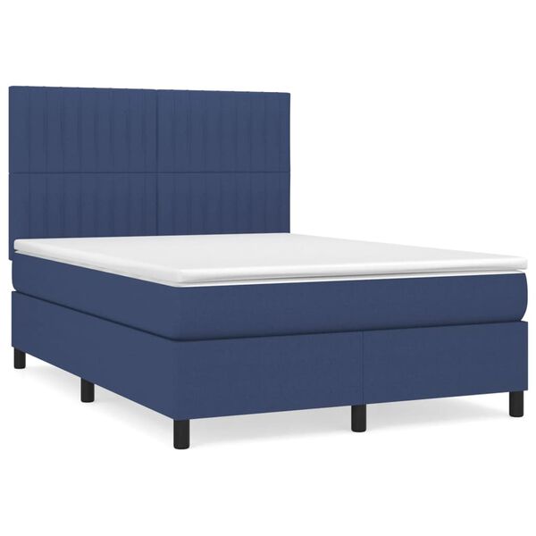 vidaXL Sommier &agrave; lattes de lit avec matelas Bleu 140x190 cm Tissu