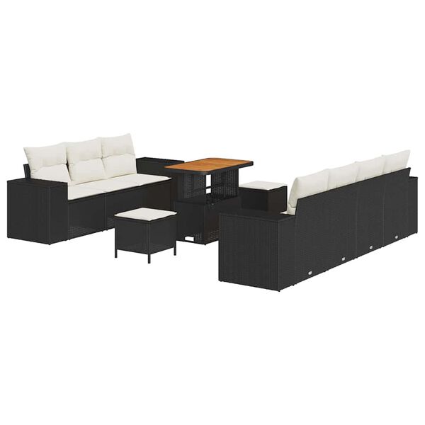 vidaXL Ensemble de canap&eacute; de jardin 10 pcs Noir et Cr&egrave;me Poly Rattan