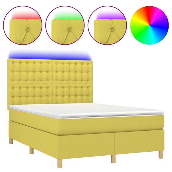 vidaXL Sommier &agrave; lattes de lit et matelas et LED Vert 140x190 cm Tissu