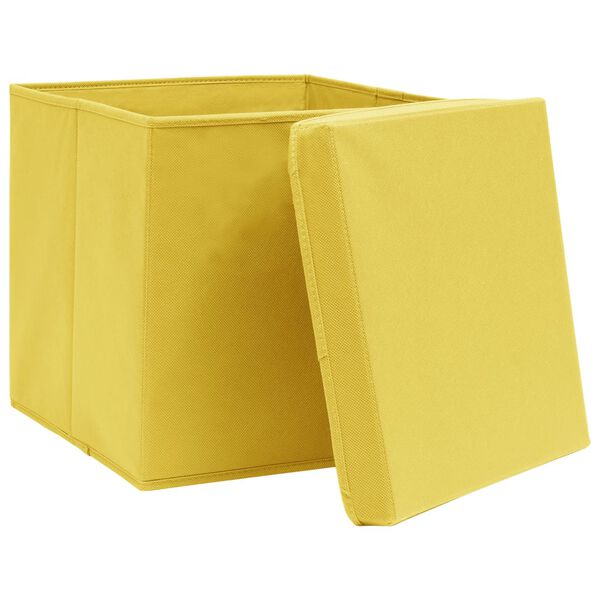 vidaXL Bo&icirc;tes de rangement avec couvercles 10 pcs 28x28x28 cm Jaune