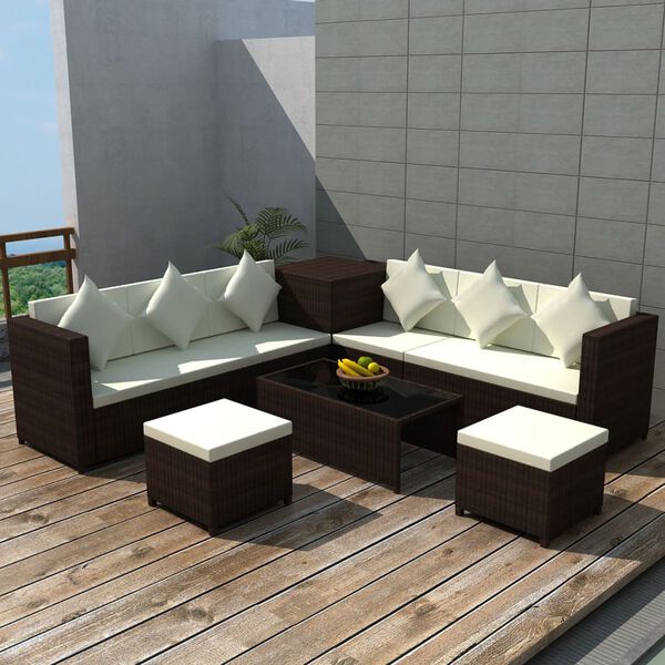 vidaXL Salon de jardin 8 pcs avec coussins r&eacute;sine tress&eacute;e marron