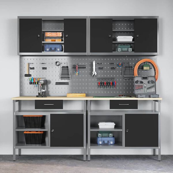 vidaXL Ensemble d'&eacute;tabli R&eacute;glable 8 pcs Noir 200 x 55 x 200 cm Acier