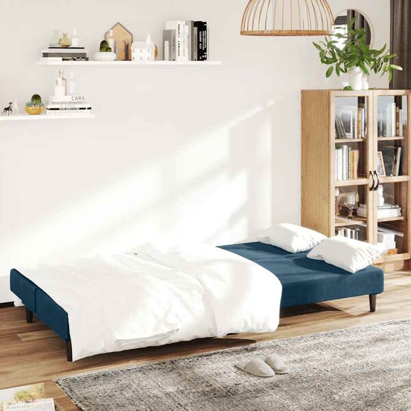 vidaXL Canap&eacute;-lit &agrave; 2 places Bleu Velours