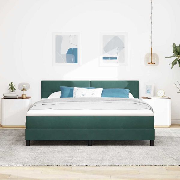 vidaXL Lit à ressorts avec matelas Vert foncé 180 x 200 cm tissu