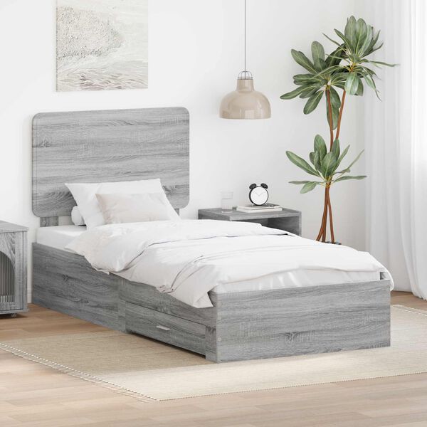 vidaXL Cadre de lit Gris Sonoma 90 x 200 cm Bois d'ing&eacute;nierie