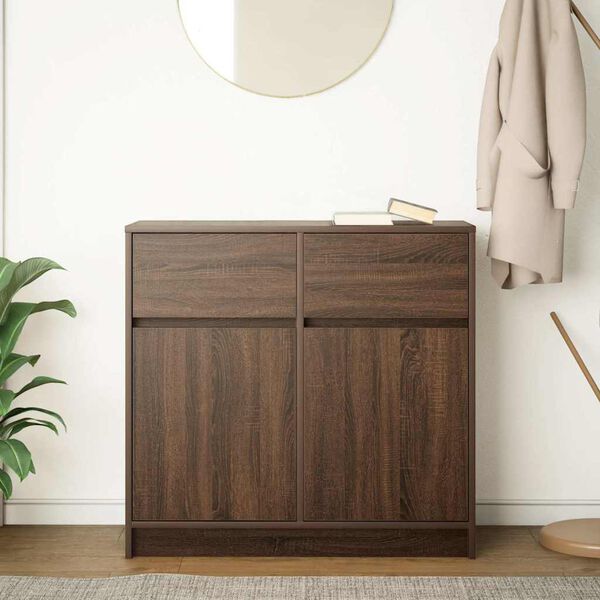 vidaXL Buffet avec tiroir ch&ecirc;ne brun 80x34x76 cm bois d'ing&eacute;nierie